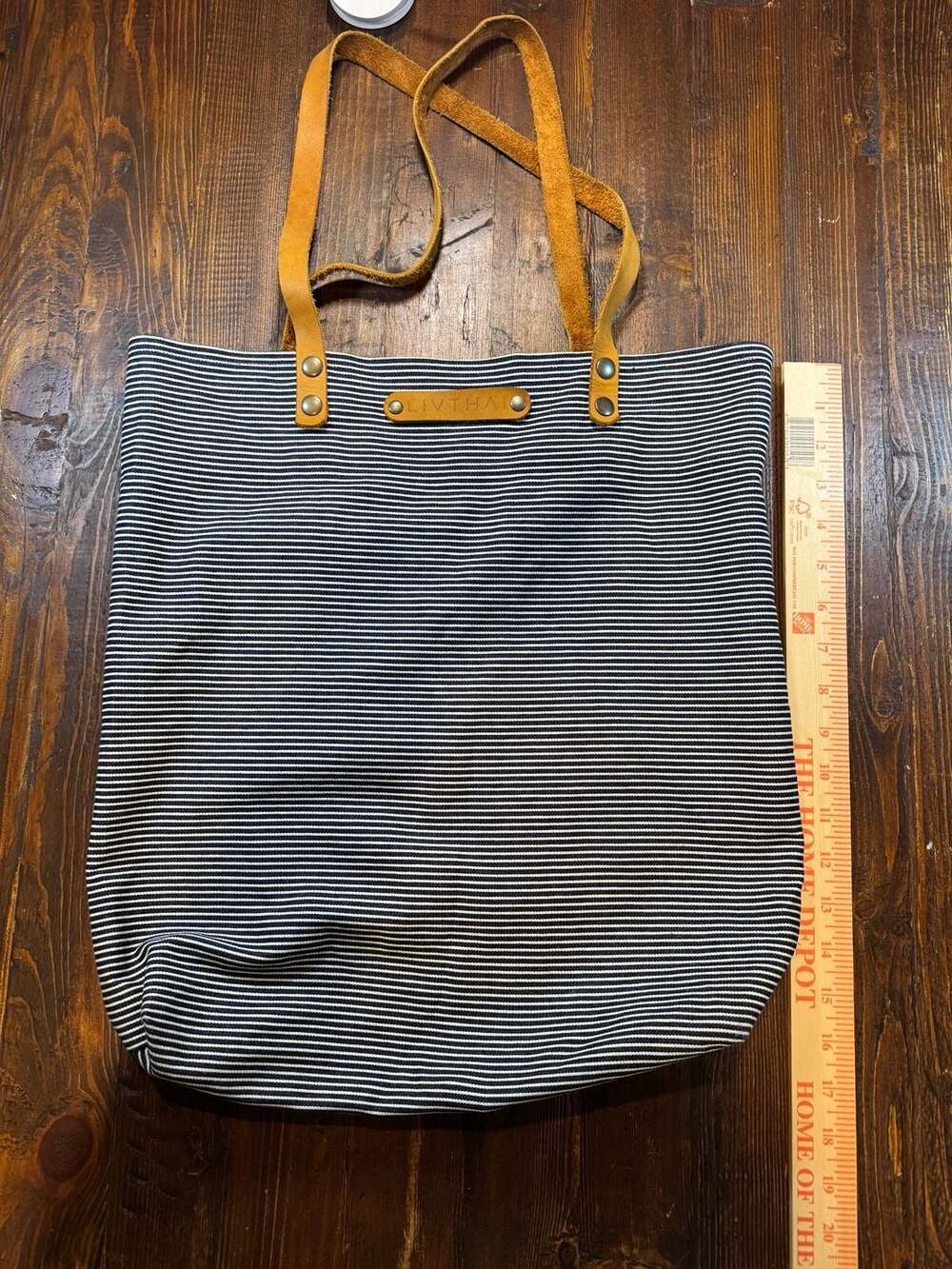 LivThai Striped Cotton Tote Bag Leather Straps Boho Shoulder Bag